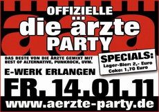 FREITAG 14.01. DIE OFFIZIELLE DIE ÄRZTE FANPARTY IM E-WERK, ERLANGEN: 3X2 GRATISKARTEN VIA .rcn