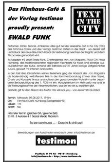 MORGEN, 09.08.2017: .rcn LESUNG IM FILMHAUSCAFÉ NÜRNBERG (KUNST KULTUR QUARTIER)