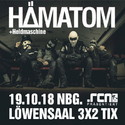 DIENSTAG EINSENDESCHLUSS: .rcn präsentiert: HÄMATOM, FR. 19.10.2018, NÜRNBERG-LÖWENSAAL