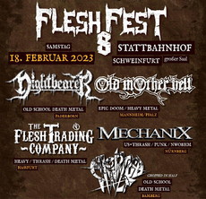 SAMSTAG, 18.02.2023 METAL IM STATTI STATT FASCHING OHNE METAL: FLESHFEST #8 IM STATTBAHNHOF SCHWEINFURT, GROSSER SAAL