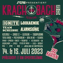 HEUTE, MITTWOCH, EINSENDESCHLUSS: .rcn präsentiert: KRACH AM BACH 2023, FR/SA 14./15.07.2023, PRÖLSDORF/STEIGERWALD